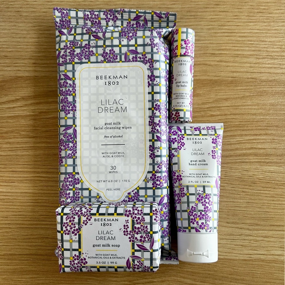 NWT Beekman 1802 Lilac Dream Bundle (face wipes, soap, hand cream, lip balm)